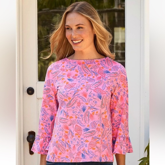 fresh produce Tops - Fresh Produce Turtle Cove Flamingo Kira Shirt Top Ruffle Sleeve Beachy Size 1X